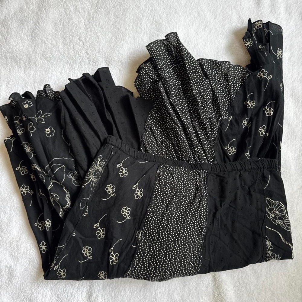 y2k grunge black & white polka dot and floral print skir